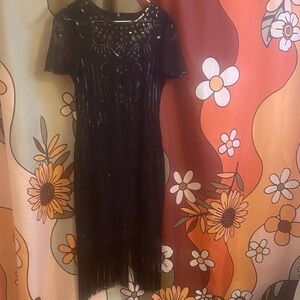 YESSA 1920s Flapper Fringe Short-Sleeve Sequin Dress